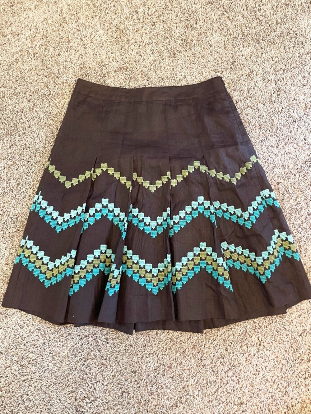 Ann Taylor LOFT Linen Embroidered A-Line Skirt Size 8 Boho Southwestern